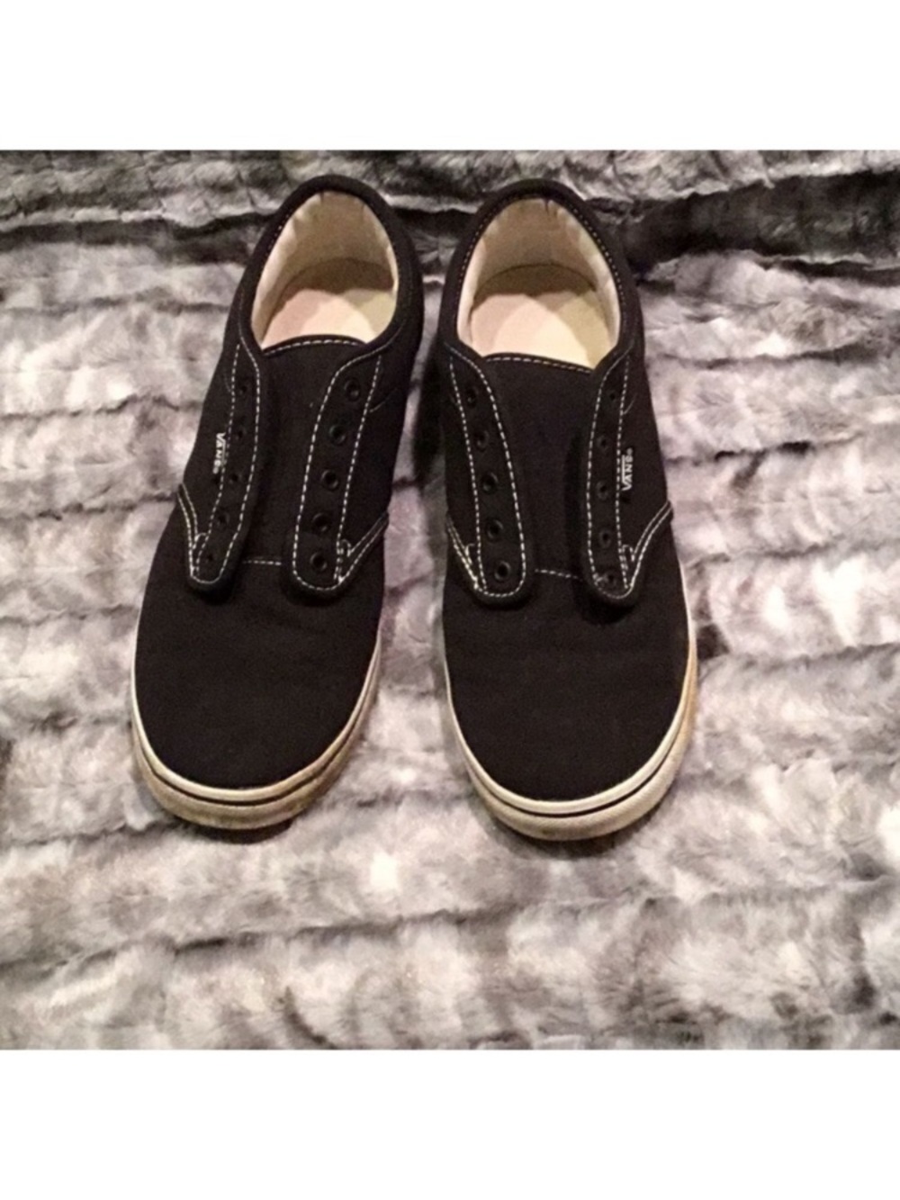 Vans Kids Black Canvas Slip-On Sneakers